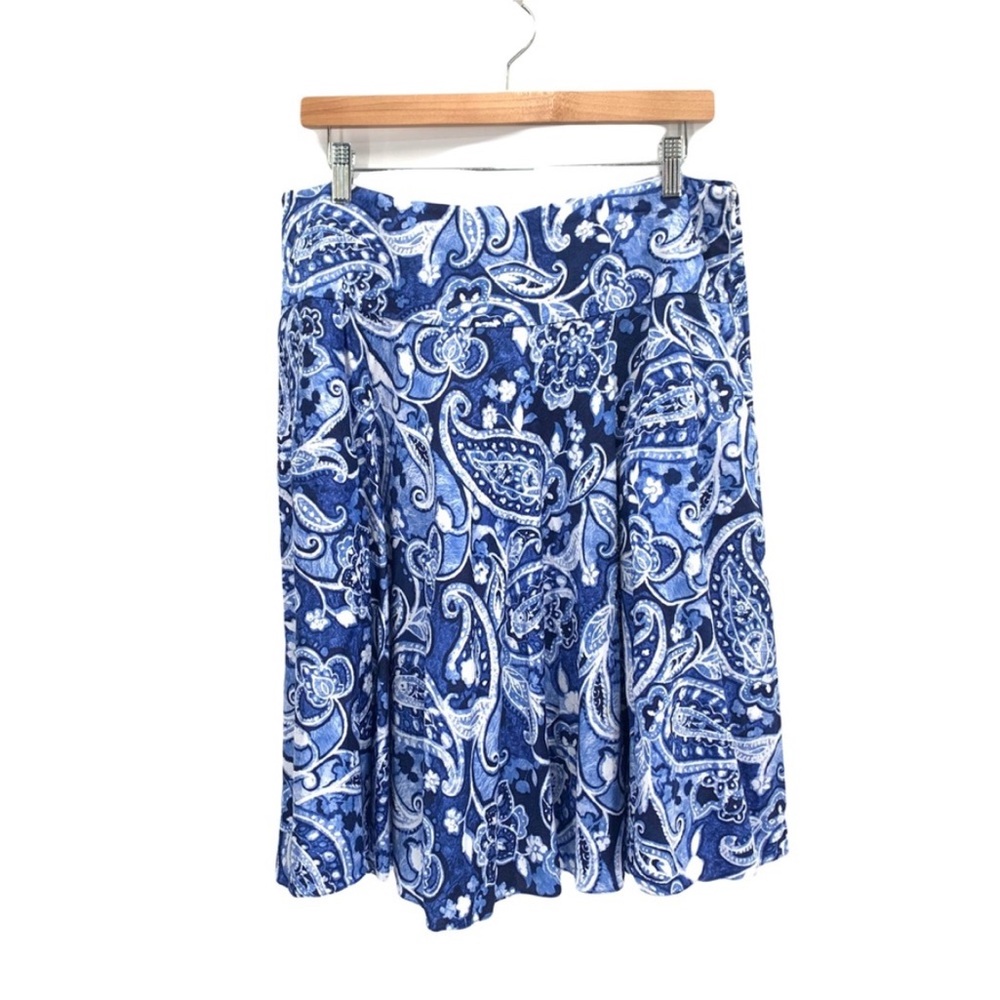 Ralph Lauren Blue and White Paisley A-Line Skirt